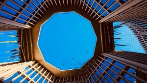 Octagonal architectural skylight view in Berlin showcasing modern design and structure.