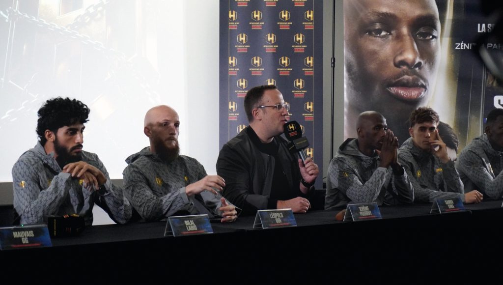 Léopold Goi, Jérôme Pourrut et Samba Sima à la conférence de presse de l'Hexagone MMA 48