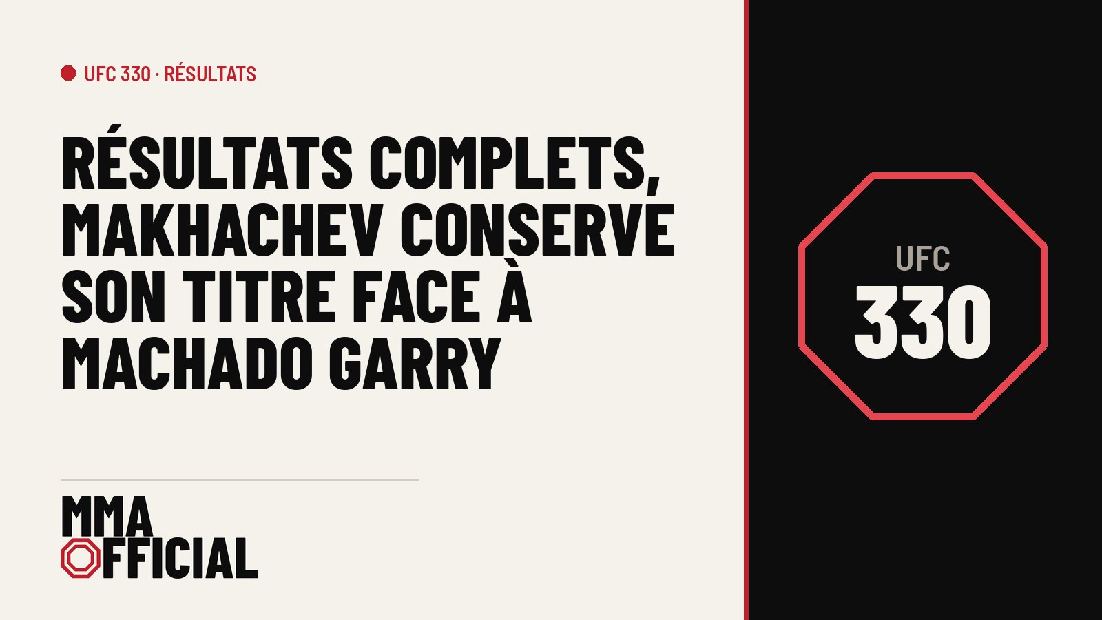 UFC 330 : résultats complets, Makhachev conserve son titre face à Machado Garry