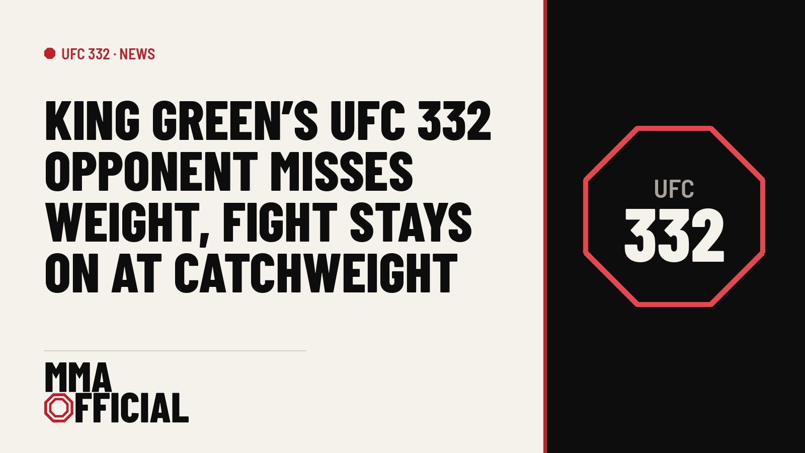 King Green's UFC 332 Opponent Misses Weight, Fight Stays On at Catchweight