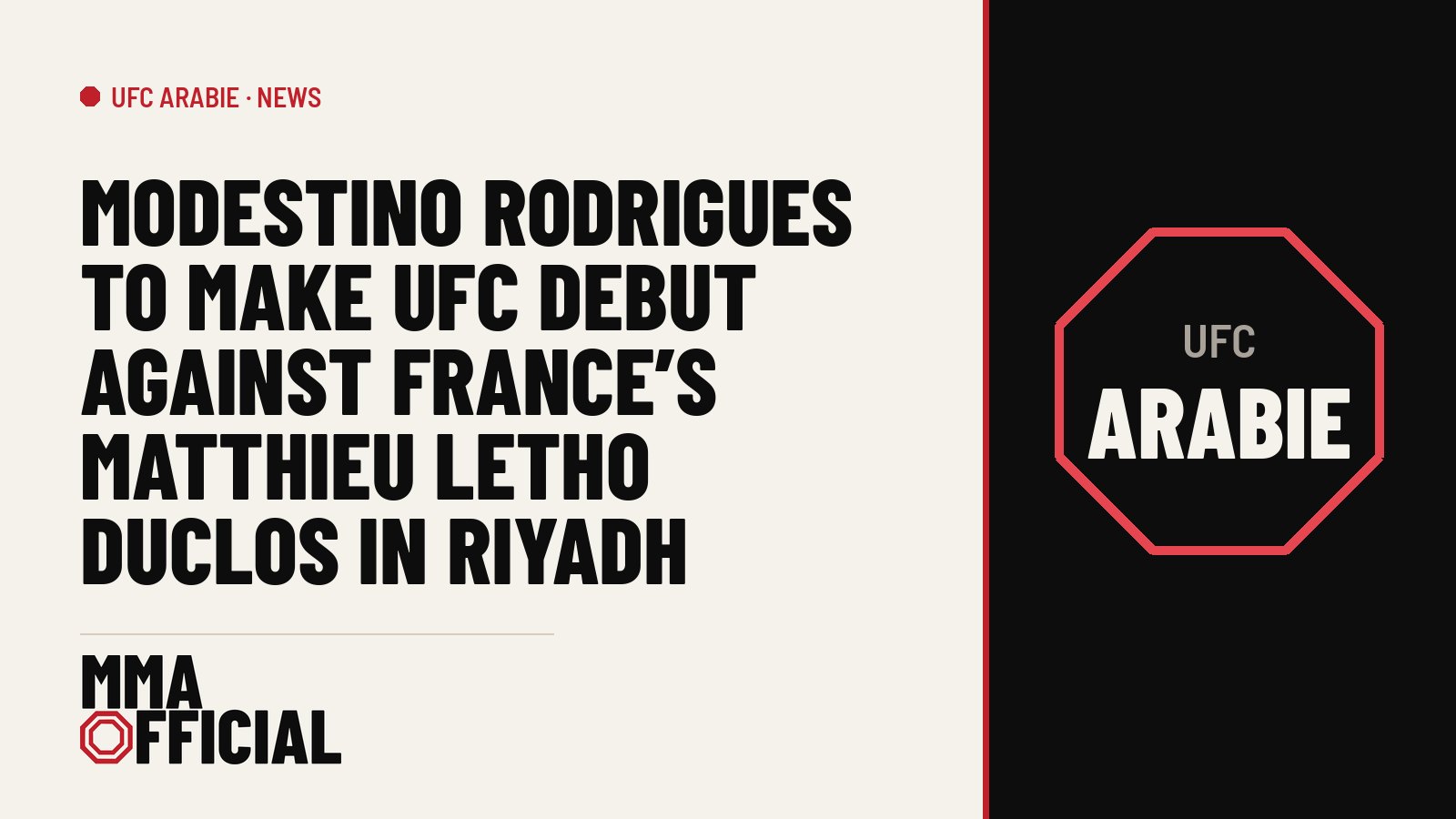 Modestino Rodrigues to Make UFC Debut Against France's Matthieu Letho Duclos in Riyadh