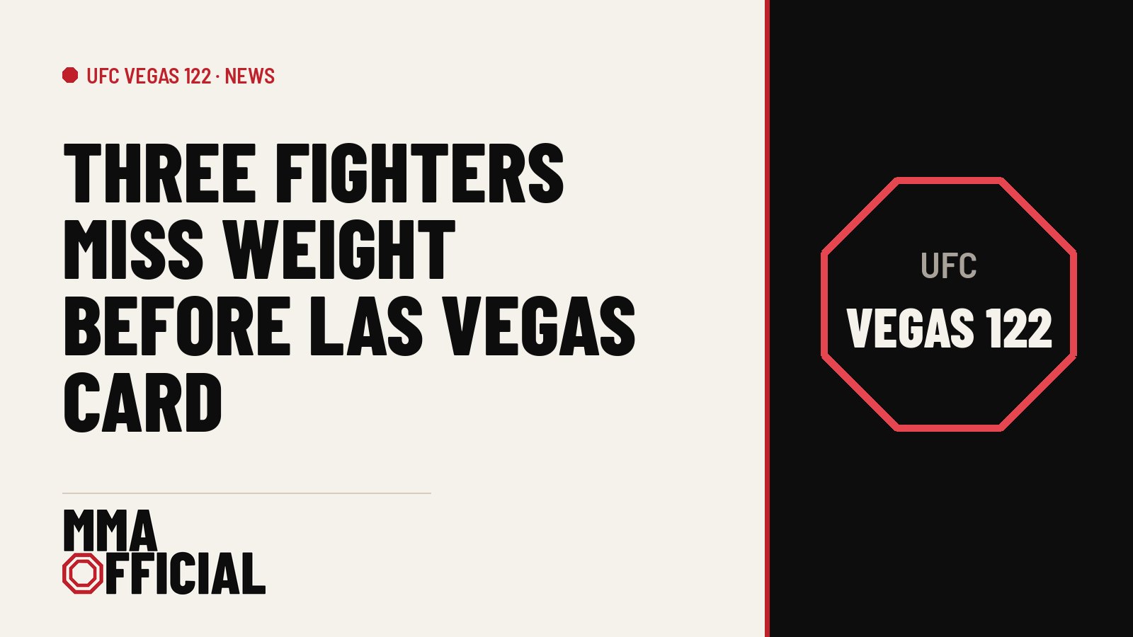 UFC Vegas 122: Three Fighters Miss Weight Before Las Vegas Card