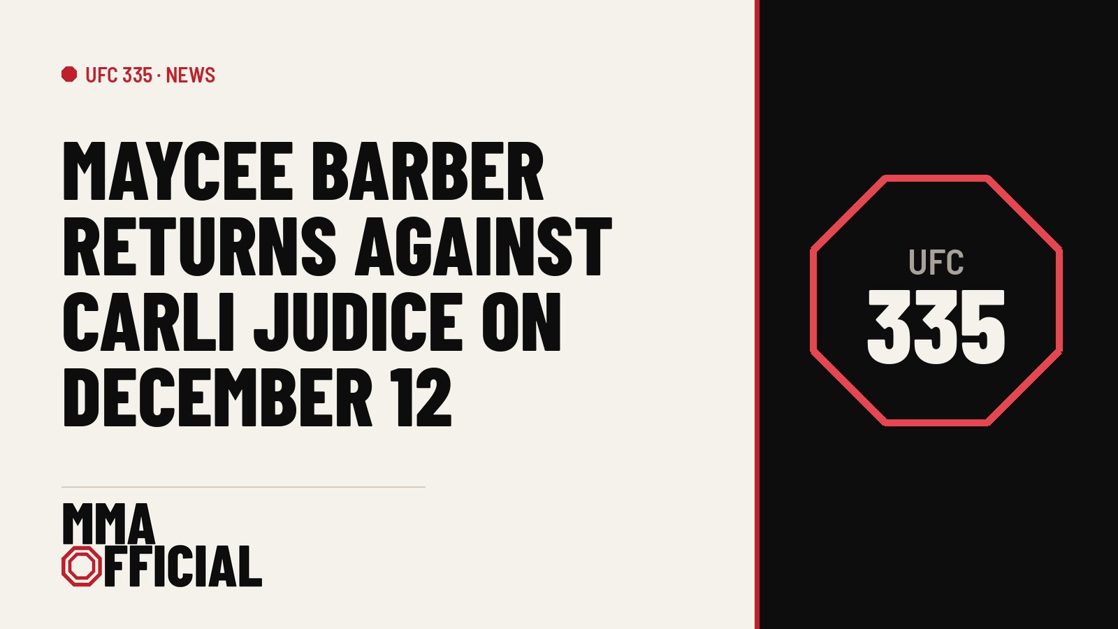 UFC 335: Maycee Barber Returns Against Carli Judice on December 12