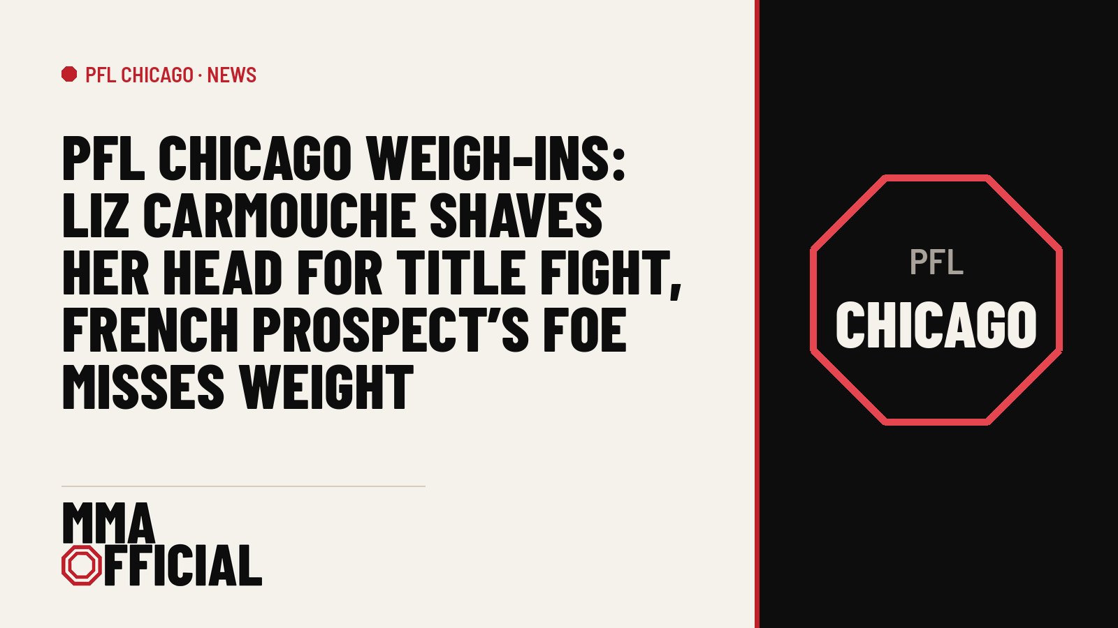 PFL Chicago Weigh-Ins: Liz Carmouche Shaves Her Head for Title Fight, French Prospect's Foe Misses Weight