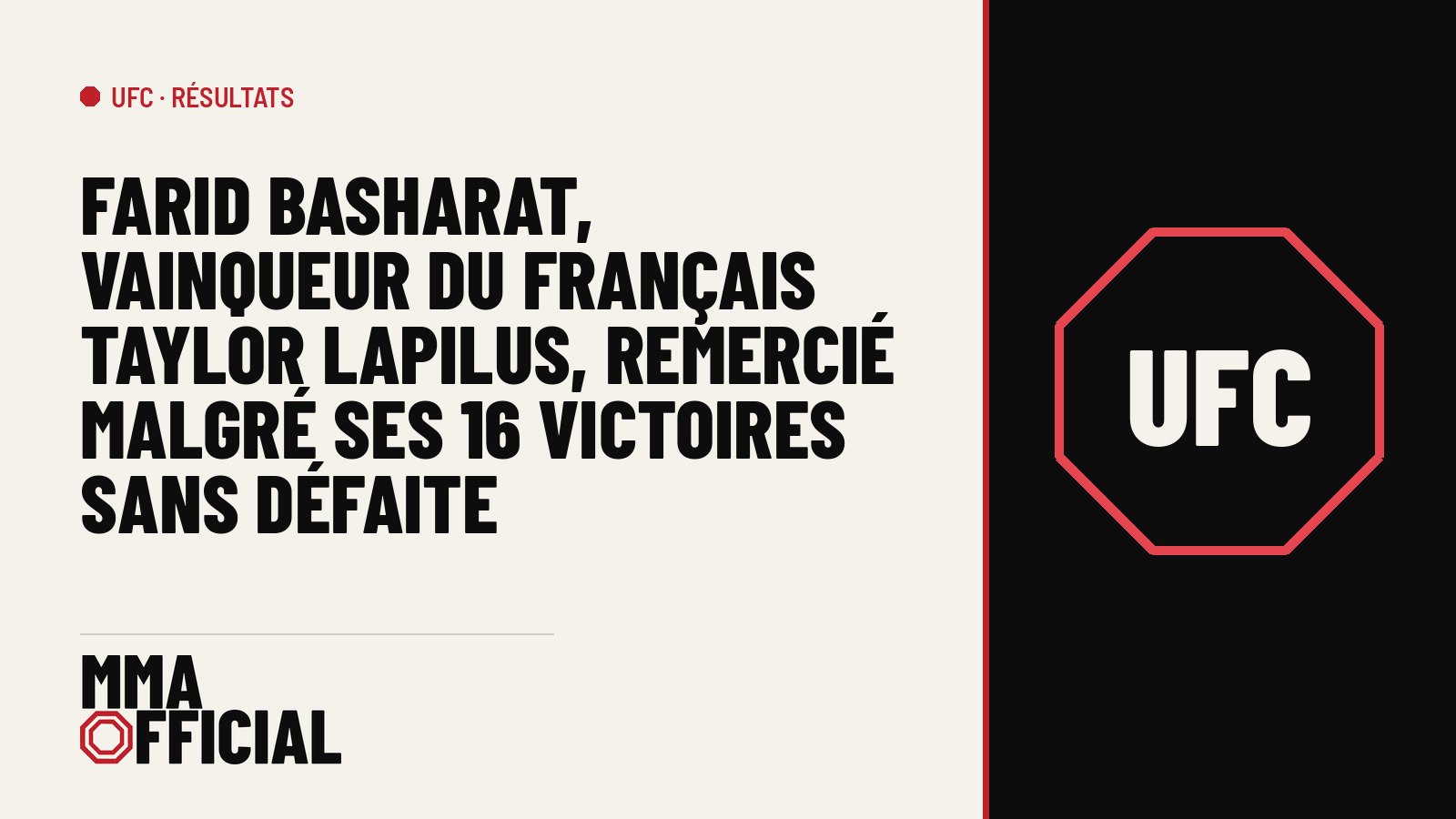 UFC : Farid Basharat, vainqueur du Français Taylor Lapilus, remercié malgré ses 16 victoires sans défaite