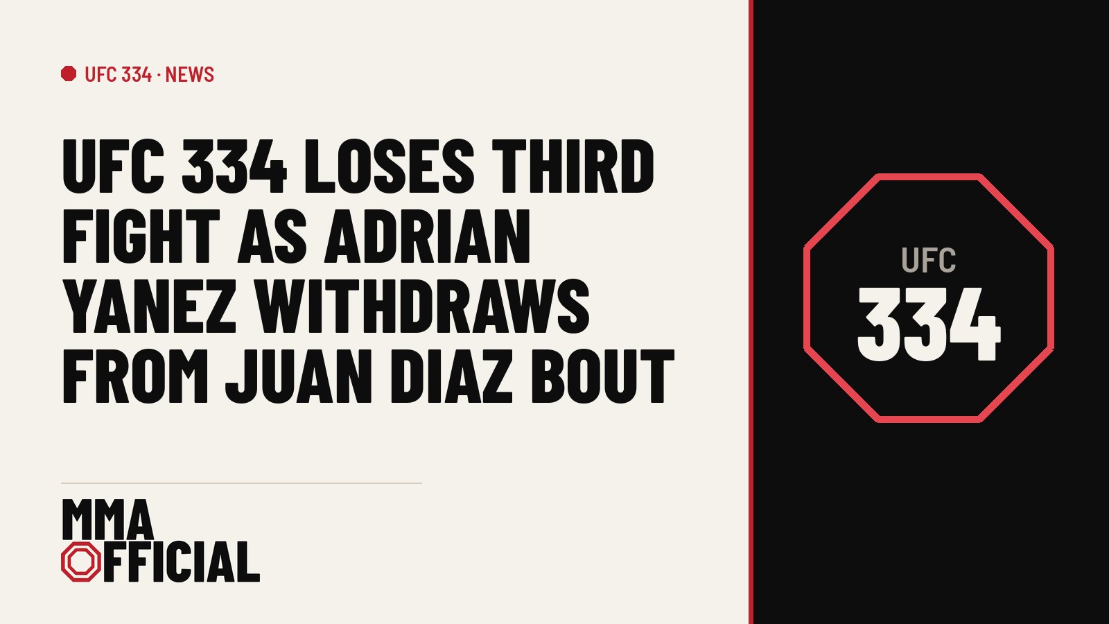 UFC 334 Loses Third Fight as Adrian Yanez Withdraws From Juan Diaz Bout