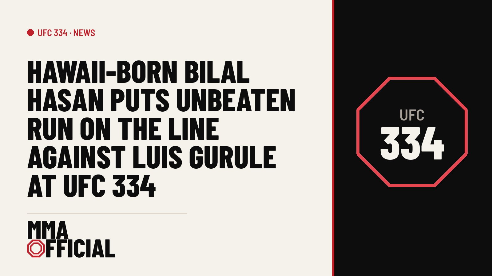 Hawaii-Born Bilal Hasan Puts Unbeaten Run on the Line Against Luis Gurule at UFC 334