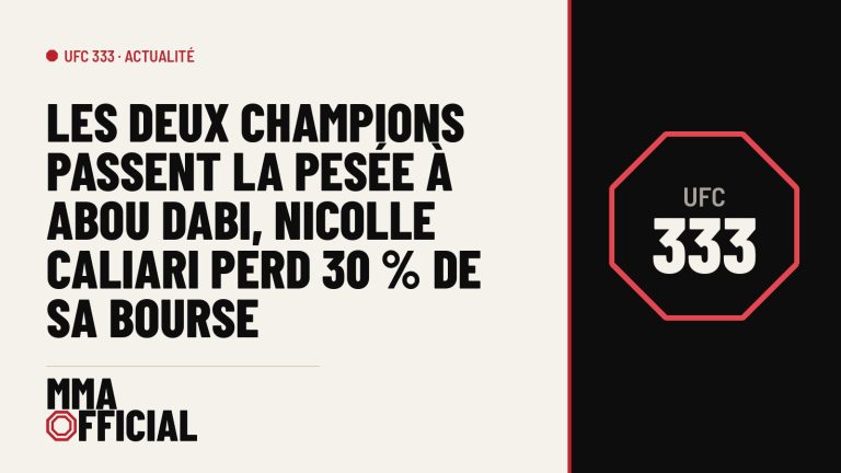 UFC 333 : les deux champions passent la pesée à Abou Dabi, Nicolle Caliari perd 30 % de sa bourse