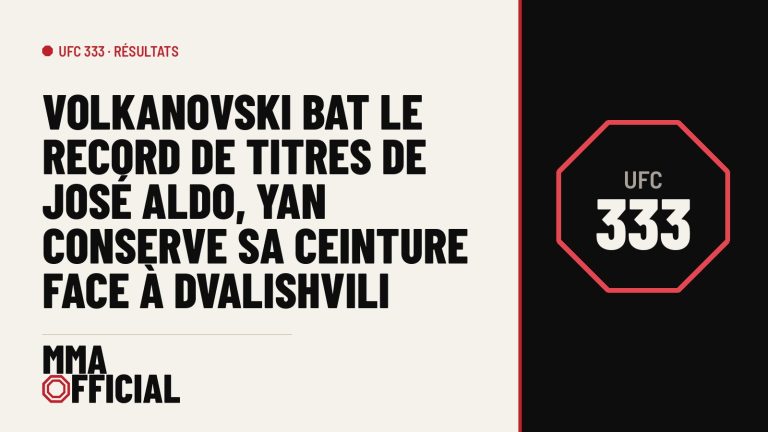 UFC 333 : Volkanovski bat le record de titres de José Aldo, Yan conserve sa ceinture face à Dvalishvili