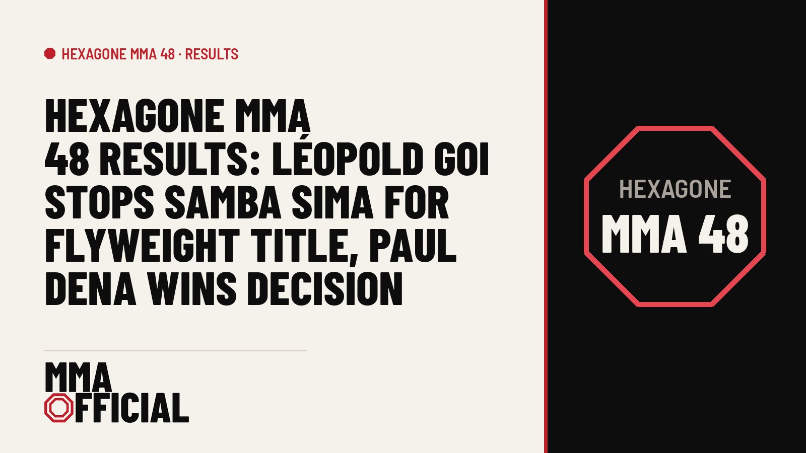 Hexagone MMA 48 Results: Léopold Goi Stops Samba Sima for Flyweight Title, Paul Dena Wins Decision