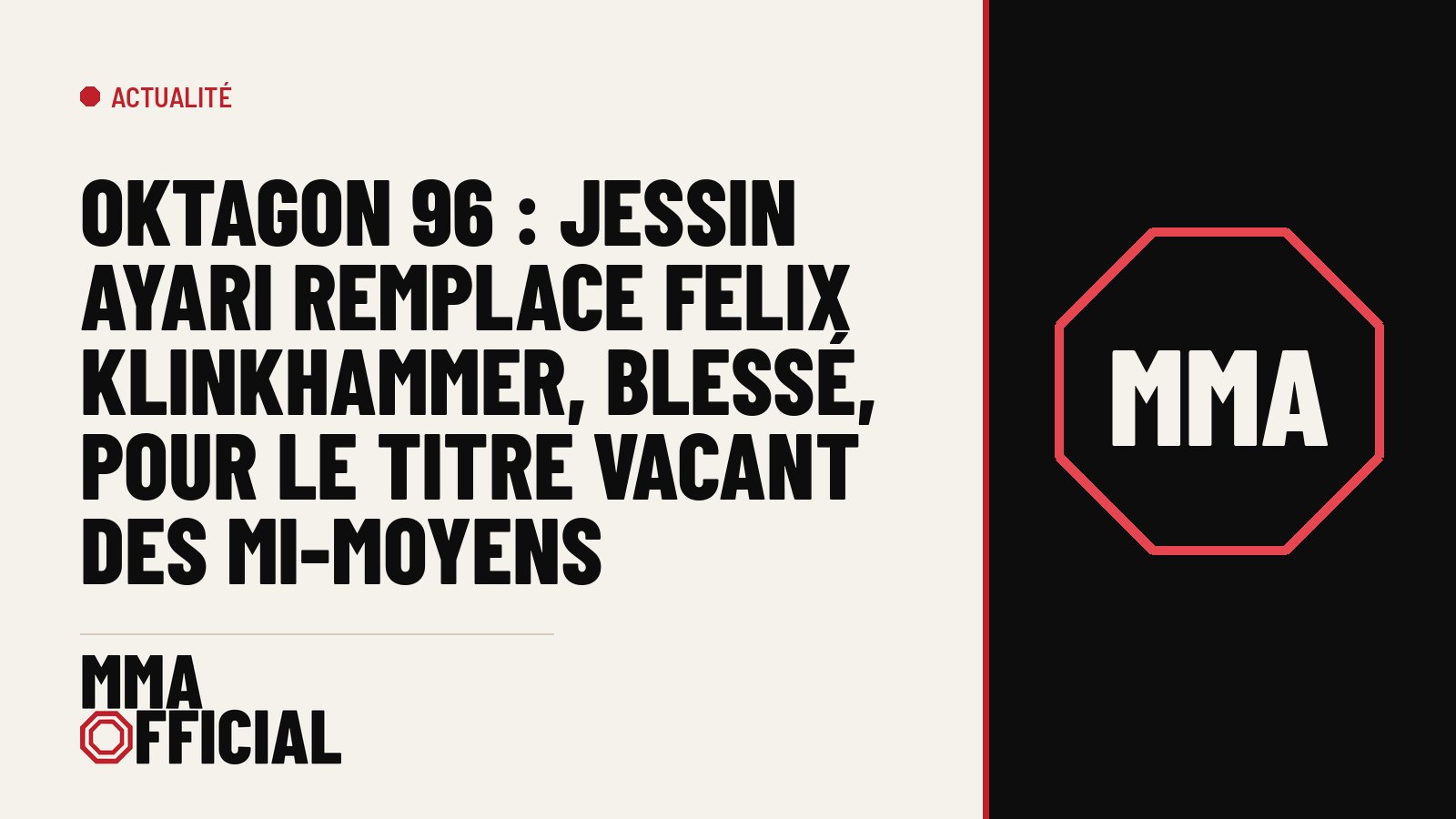 OKTAGON 96 : Jessin Ayari remplace Felix Klinkhammer, blessé, pour le titre vacant des mi-moyens
