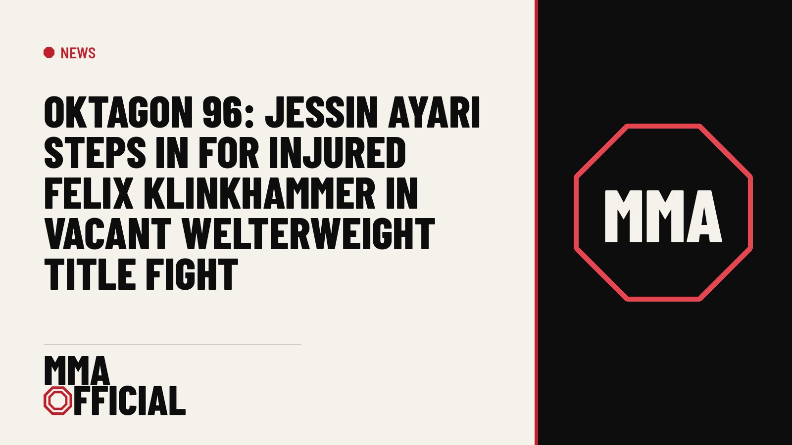OKTAGON 96: Jessin Ayari Steps In for Injured Felix Klinkhammer in Vacant Welterweight Title Fight