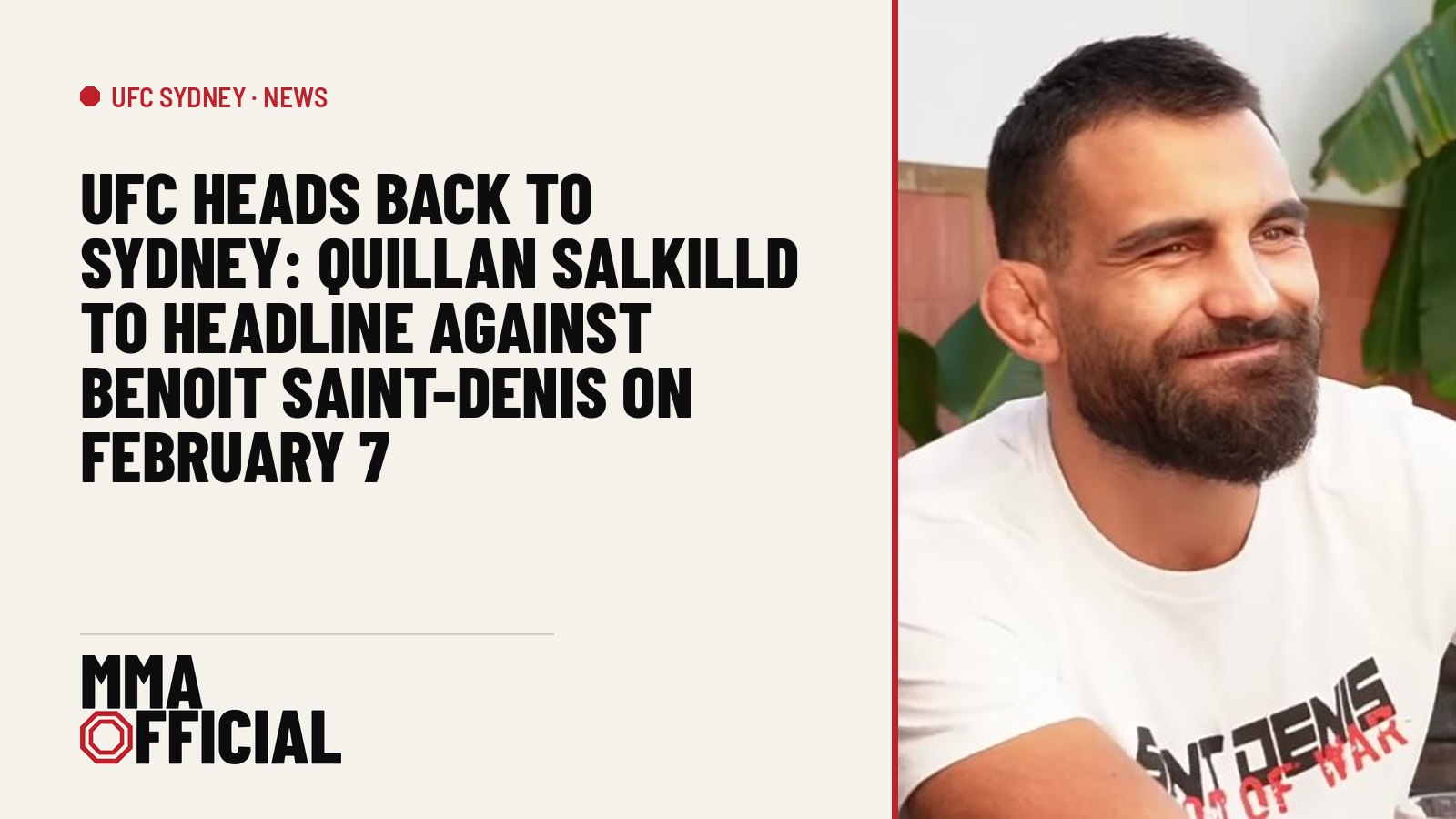 UFC Heads Back to Sydney: Quillan Salkilld to Headline Against Benoit Saint-Denis on February 7