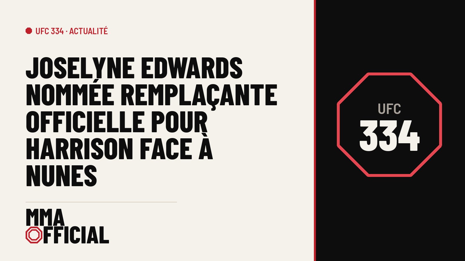 UFC 334 : Joselyne Edwards nommée remplaçante officielle pour Harrison face à Nunes